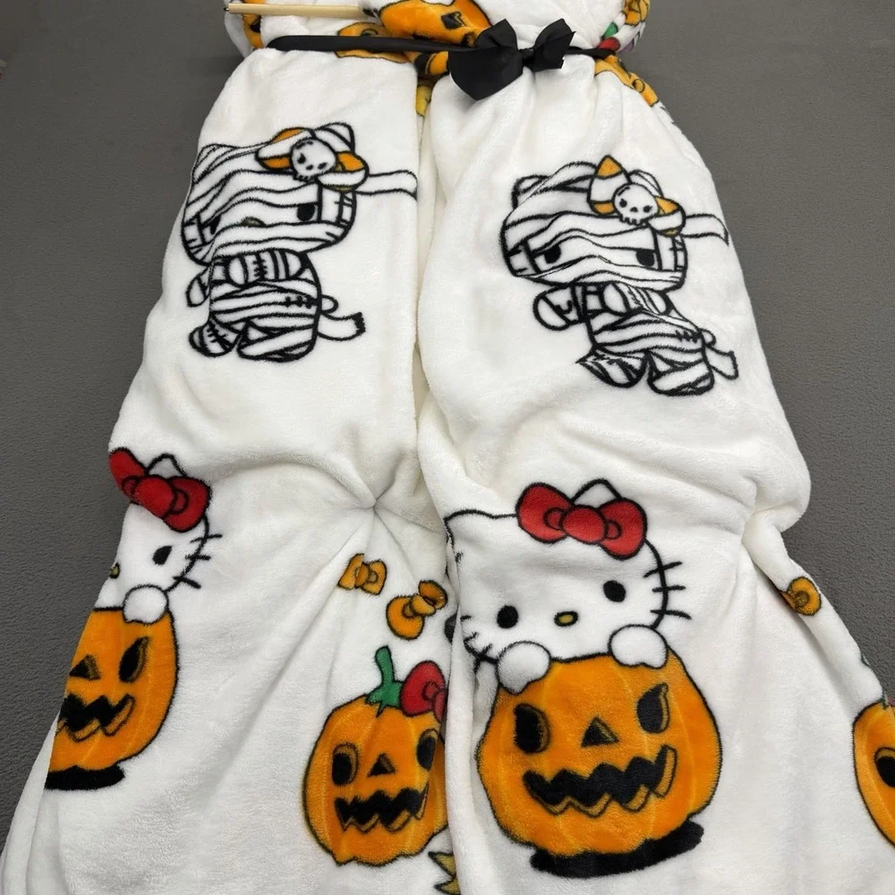 Hello Kitty Halloween Blanket Throw White Witch Ghost Mummy Pumpkin 2 Pack New